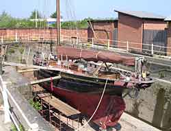 Vessel in the small dry dock at Gloucester Docks